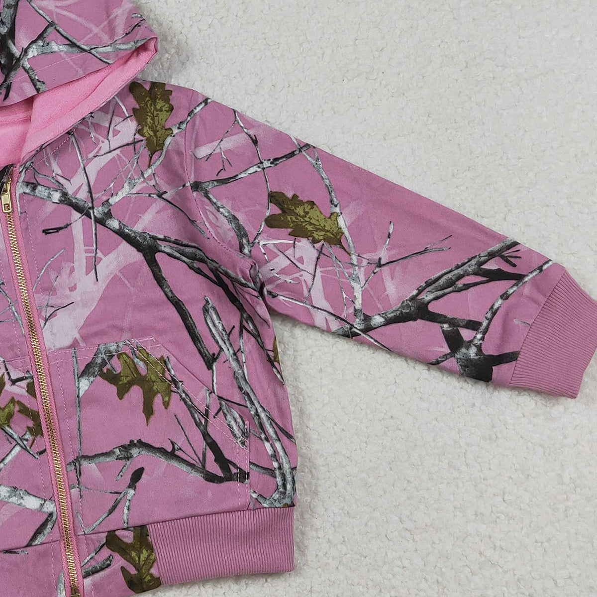 RTS NO MOQ GT1591 Baby Girls Pink Camo Hoodie Jacket with Zip Pockets Cute Top