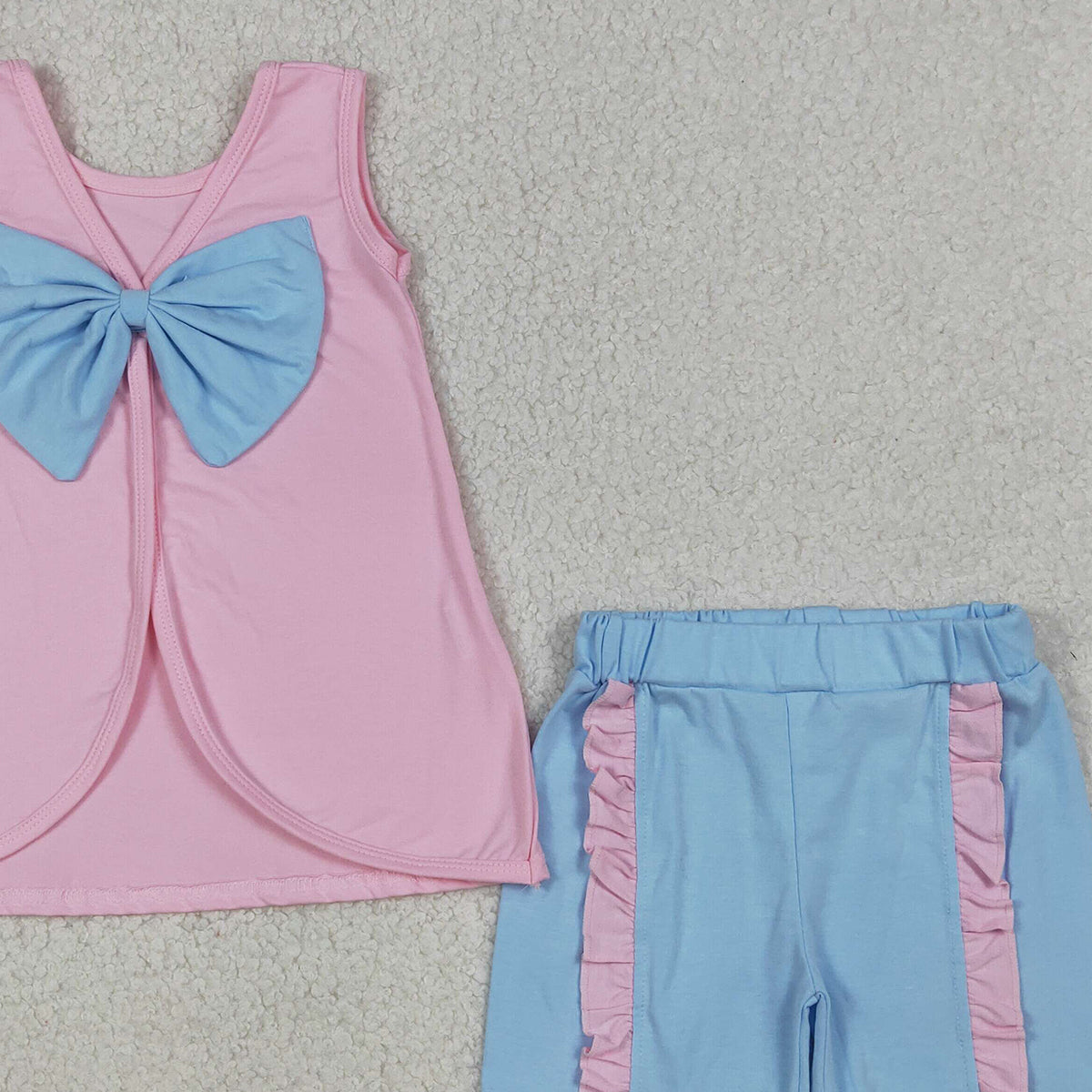 RTS NO MOQ GSSO3462 Baby Girls Pink Sleeveless Tunic with Back Bows Ruffle Shorts Outfit Set for Spring Summer