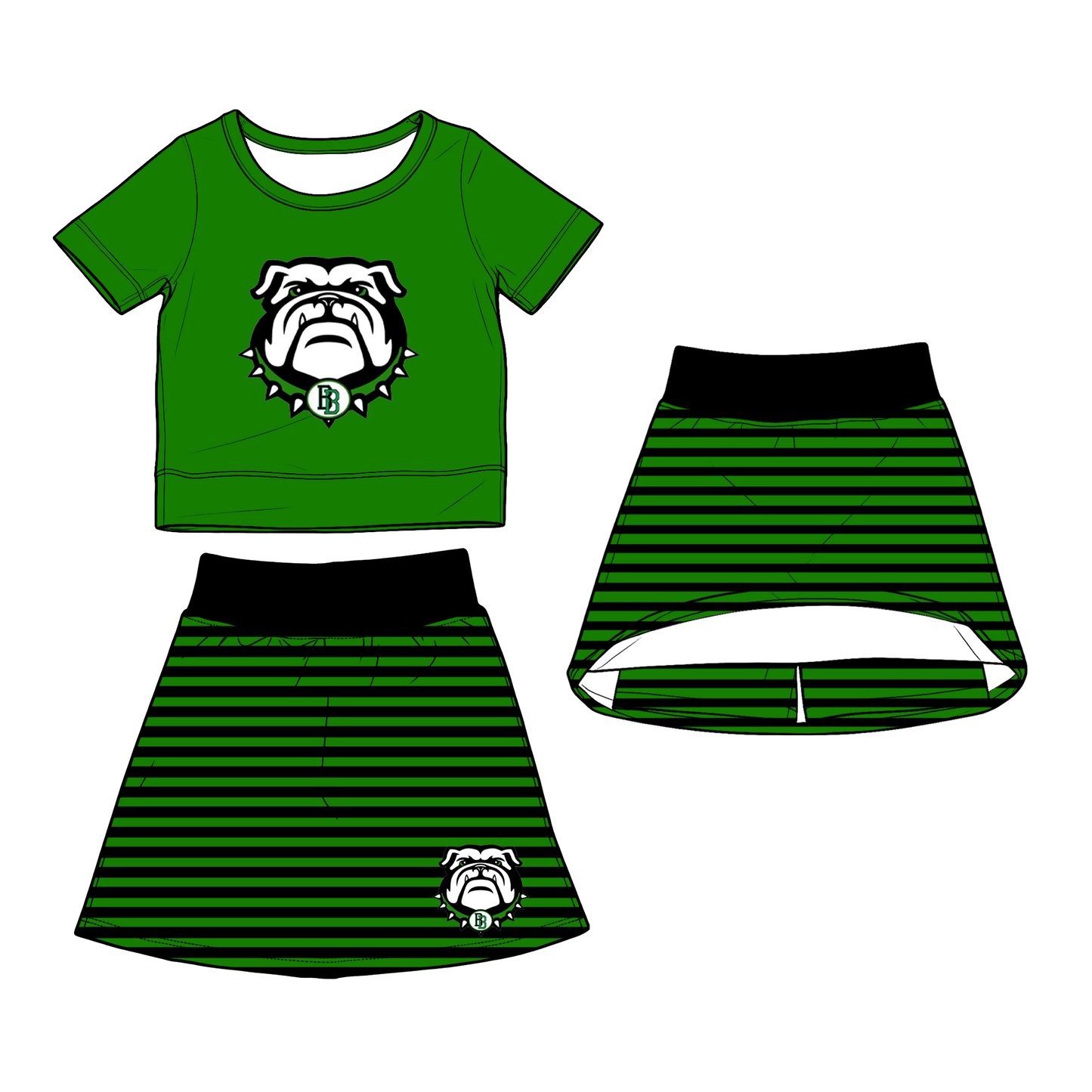 custom moq 5 mix size XY062703 Baby Girls Short Sleeve Top Striped Skirt  Outfit Set