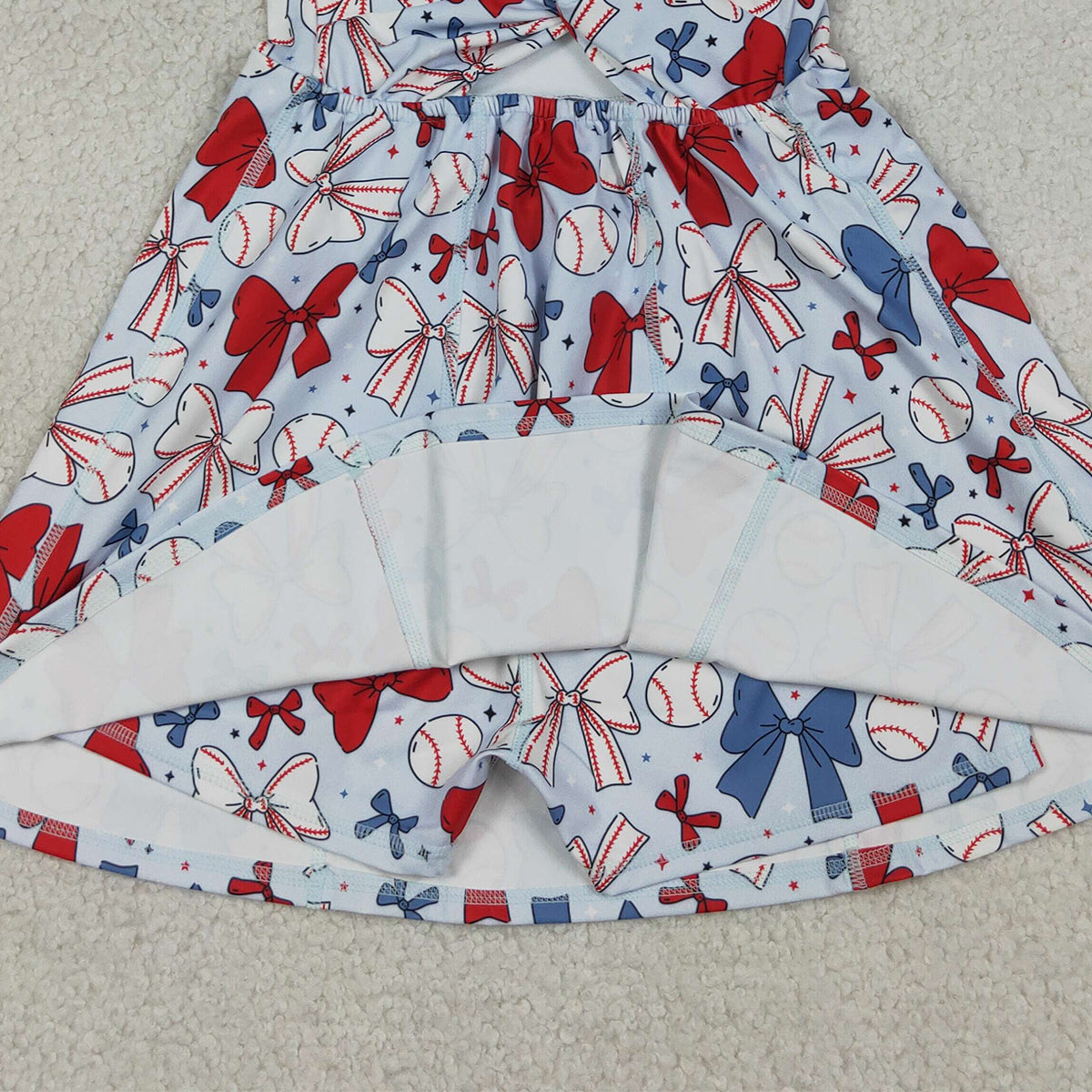 RTS NO MOQ GSD2150 Baby Girls 4th of July Baseball Yoga Active Wear Skort Knee Length Dresses Red White And Blue Stars And Stripes