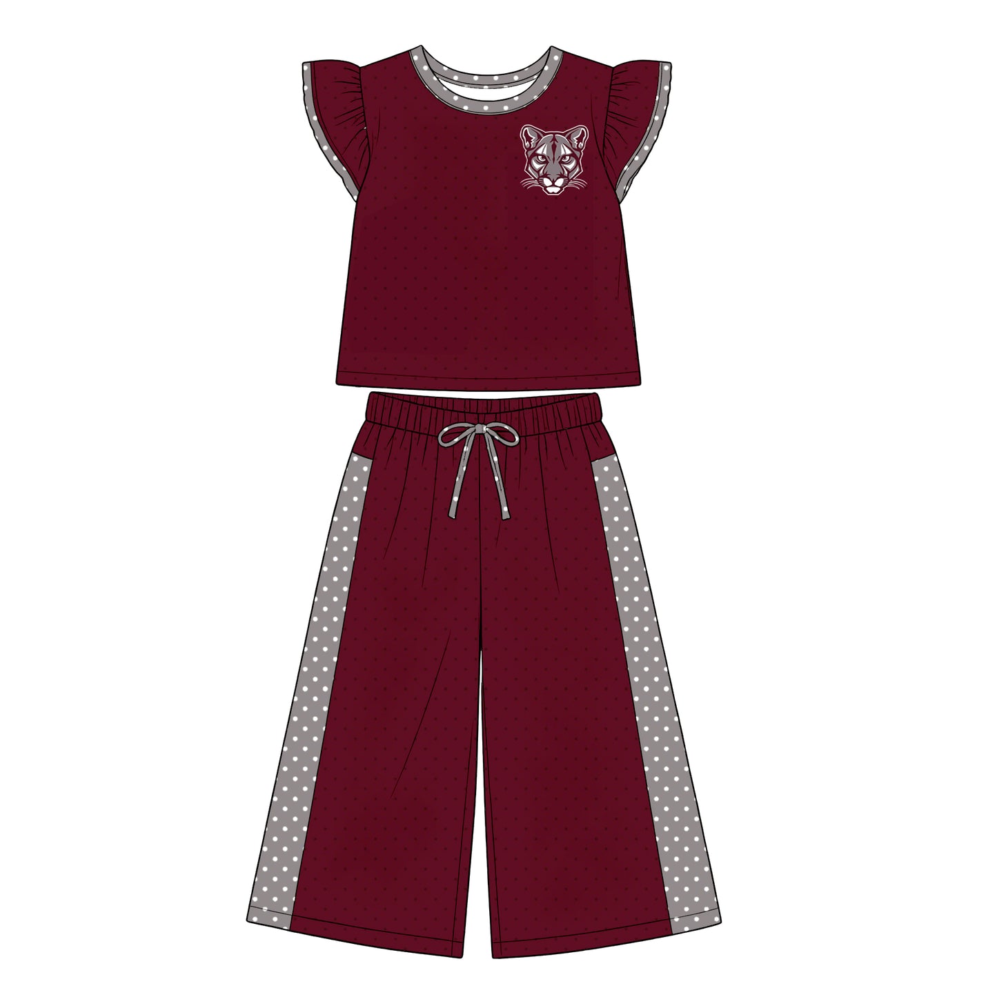 custom moq 5 mix size XY071503 Baby Girls Flutter Sleeve Top Bell Bottom Flare Pants Team Set