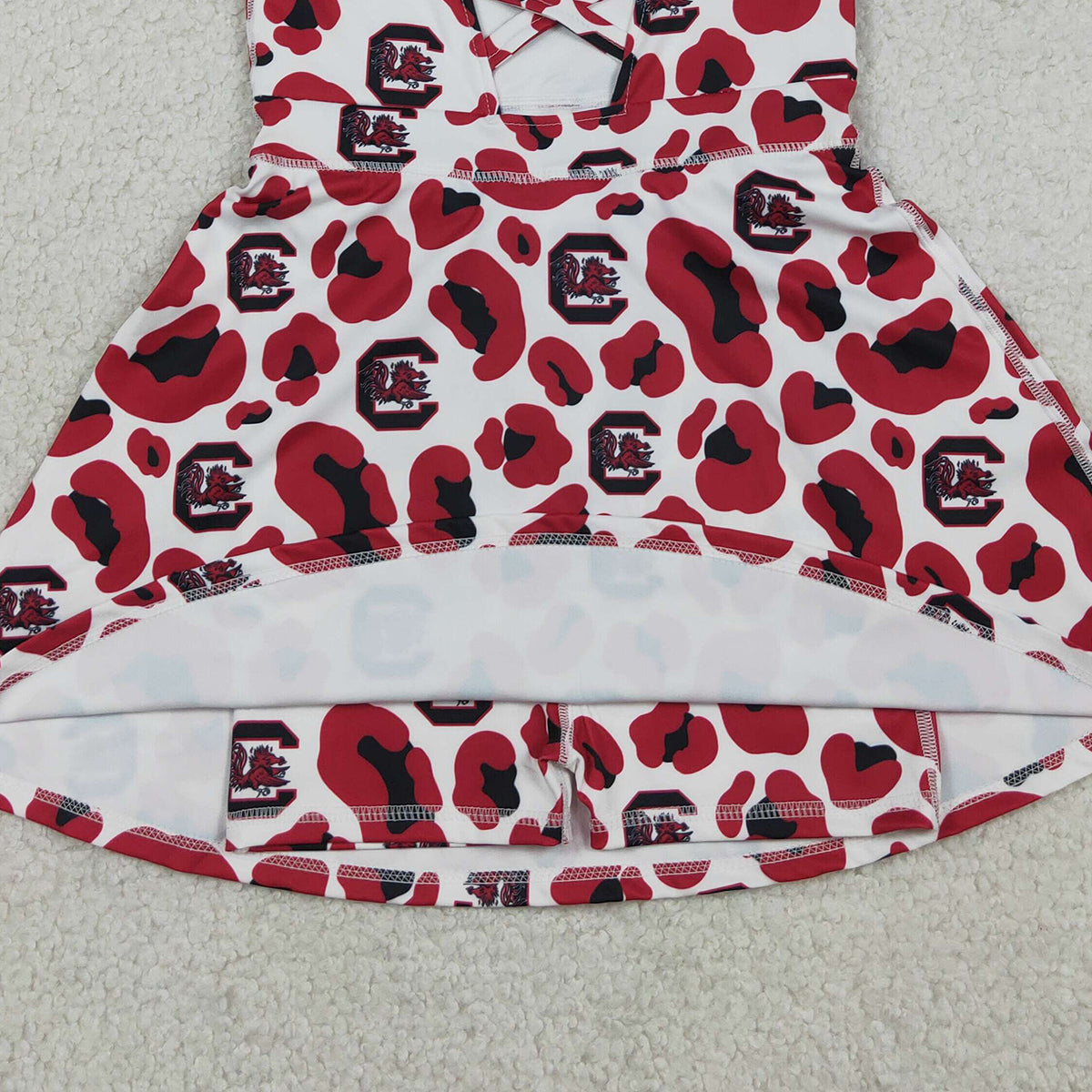 RTS NO MOQ GSD3633 Baby Girls Red Leopard Team Yoga Active Shorts with Strap Knee-Length Dress for Toddlers