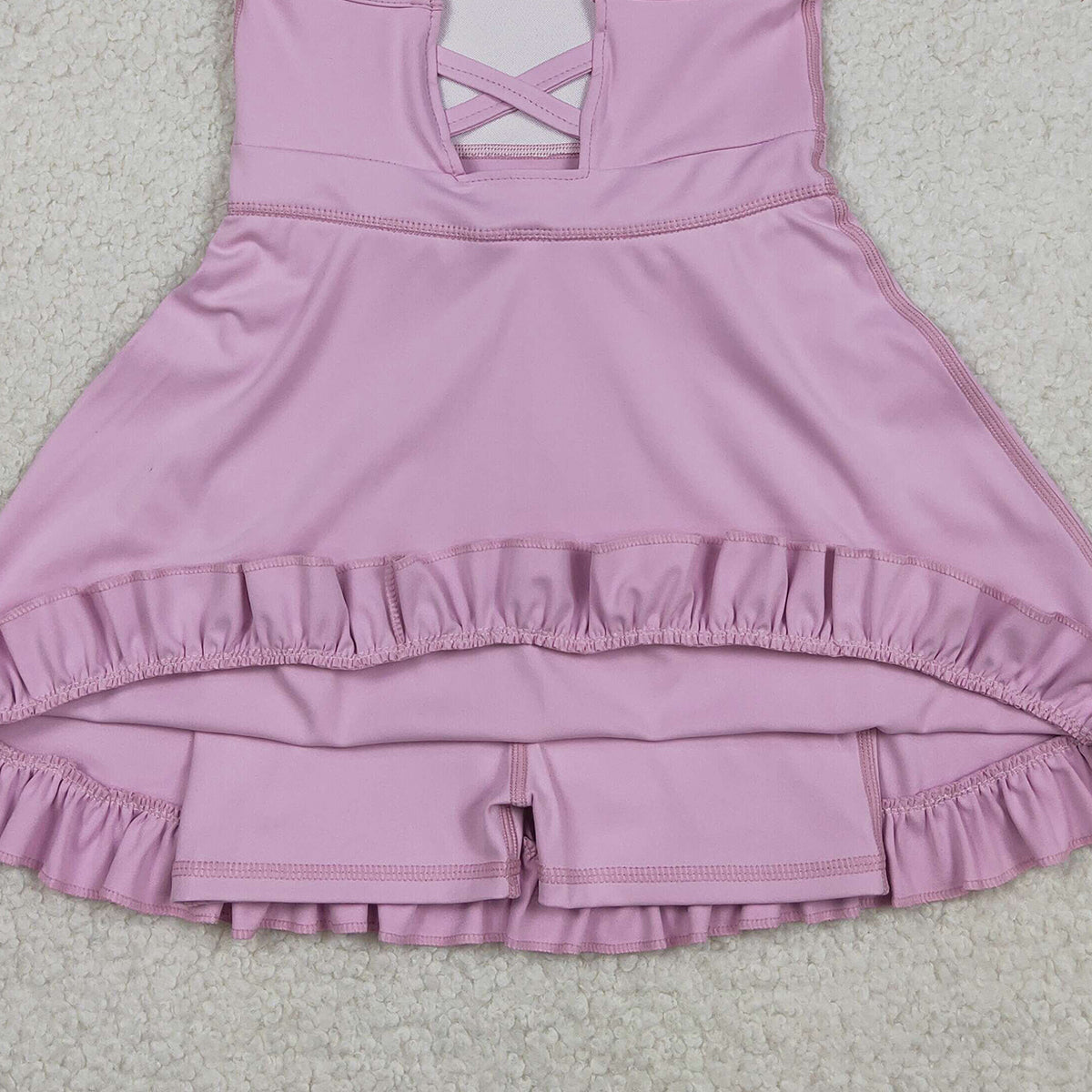 RTS NO MOQ S0712 Baby Girls Lavender Strap Yoga Ruffle Active Shorts Knee-Length Dresses