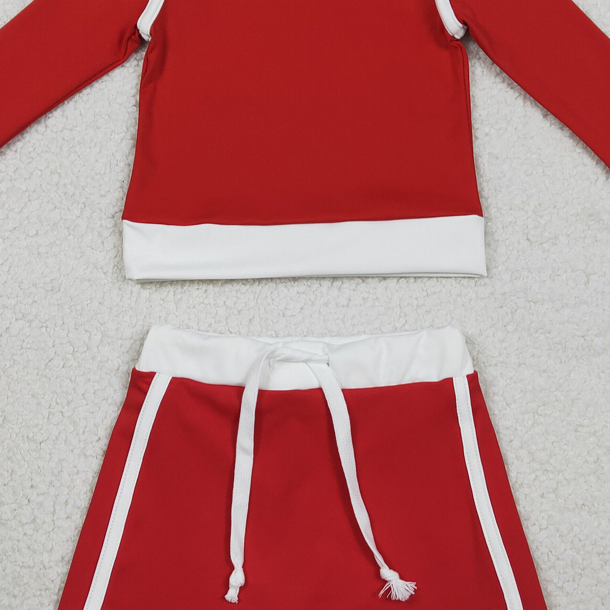RTS NO MOQ GLD1482 Baby Girls Red Long Sleeve Top with Skirt And Shorts Yoga Active Wear Clothing Set for Kids
