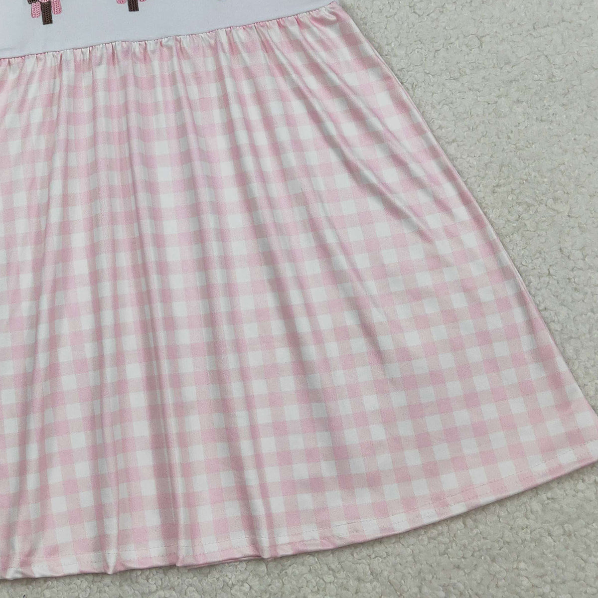 RTS NO MOQ GSD3382 Baby Girls Pink Checked Knee-Length Dress with Easter Collar Embroidery Crosses
