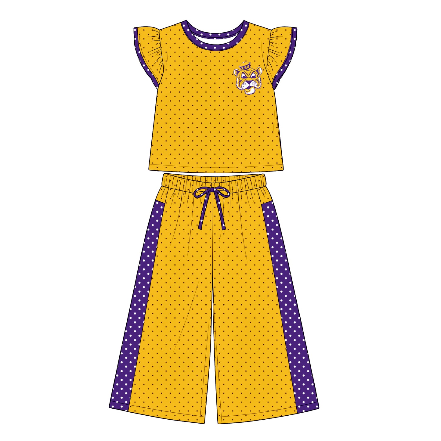 custom moq 5 mix size XY071403 Baby Girls Flutter Sleeve Top Bell Bottom Flare Pants Team Clothes Set