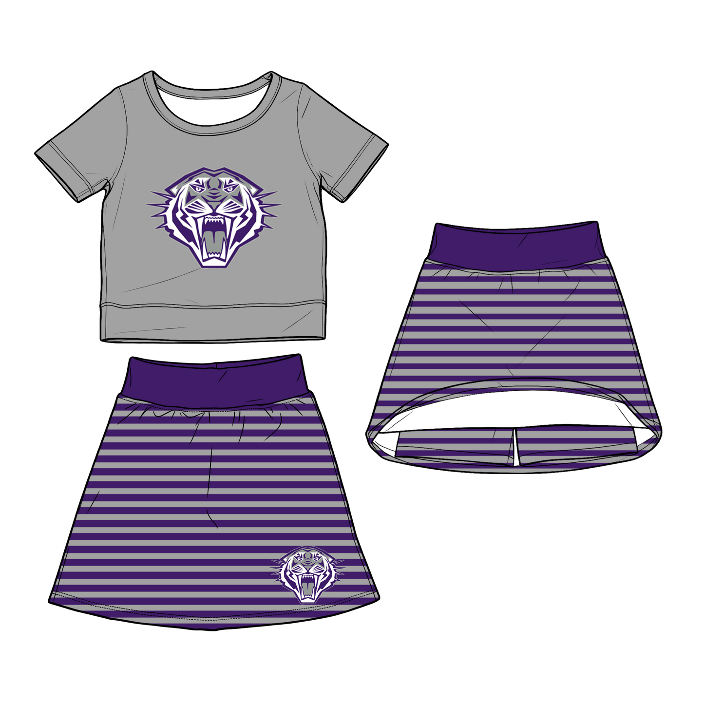 custom moq 5 mix size XY062703 Baby Girls Short Sleeve Top Striped Skirt  Outfit Set