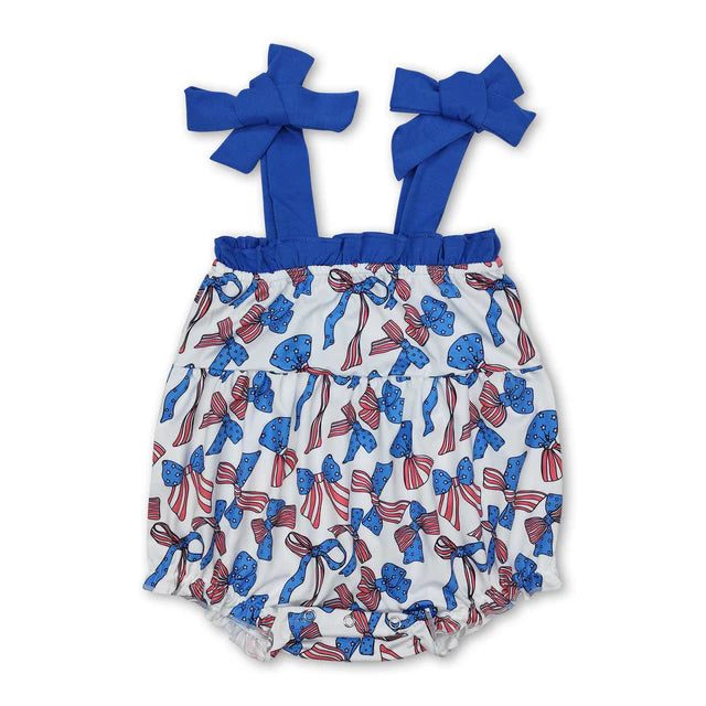 RTS NO MOQ Sibling Baby Girls 4th Of July Bows Straps Rompers