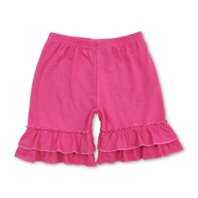 RTS NO MOQ Sibling Baby Girls Summer Light Blue Cotton Double Ruffle Shorts