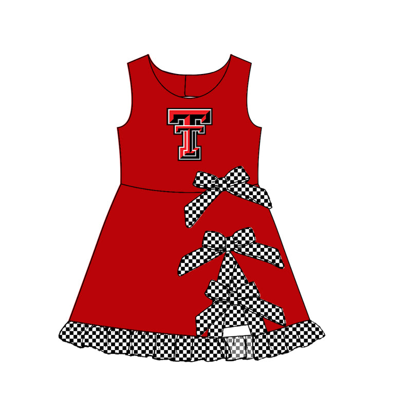 Custom moq 5 mix size summer teams Baby Girls Sleeveless Checked Bow Scallop Edge Ruffle Shorts Liner Knee Length Yoga Dresses