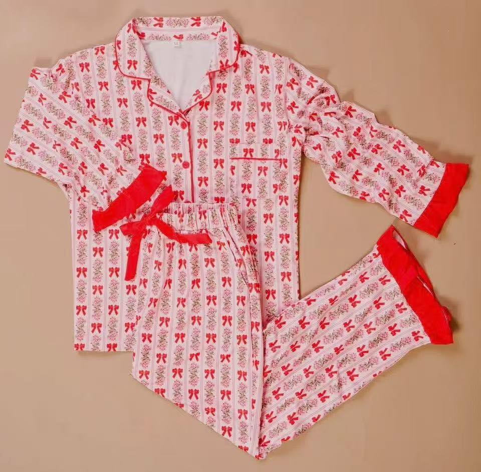 Custom moq 5 each style eta 6-7weeks baby girl long sleeve pants set 1 and sets 3 and adult set 1 and adult set 3