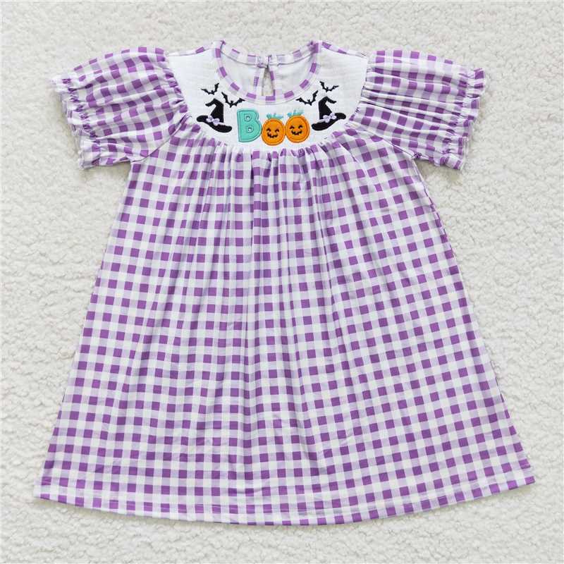 RTS NO MOQ GLD0331 smocked embroidered gift Santa Claus red and green plaid long-sleeved dress