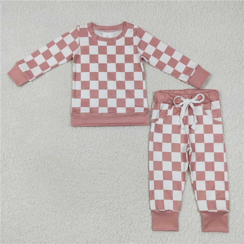 RTS NO MOQ Sibling baby boy clothes Dark Brown Plaid Long Suit & Black and White Plaid Long Hooded Suit