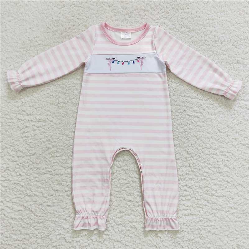 RTS NO MOQ Embroidered Lantern Pattern Boys and Girls Striped Long Sleeve Suit & Crawling Suit
