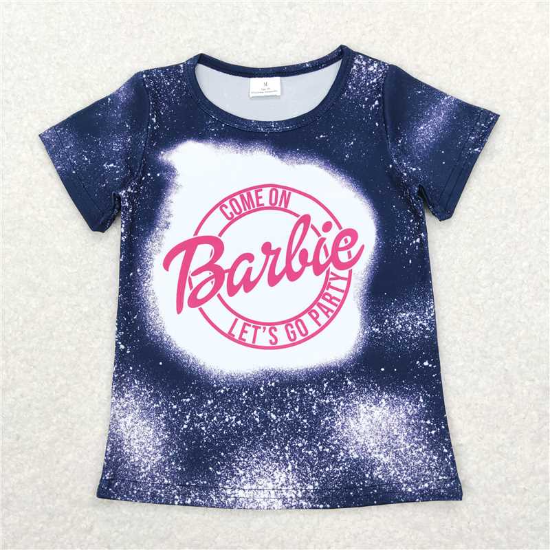SALES NEW Baby Girls Short Sleeve Tee Shirt Tops Blue And Black Letter Print Comfortable Cotton Kids' Clothing for Girls