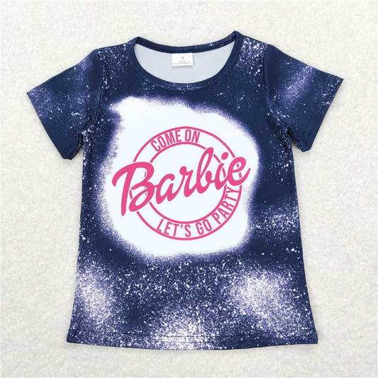 SALES NEW Baby Girls Short Sleeve Tee Shirt Tops Blue And Black Letter Print Comfortable Cotton Kids' Clothing for Girls