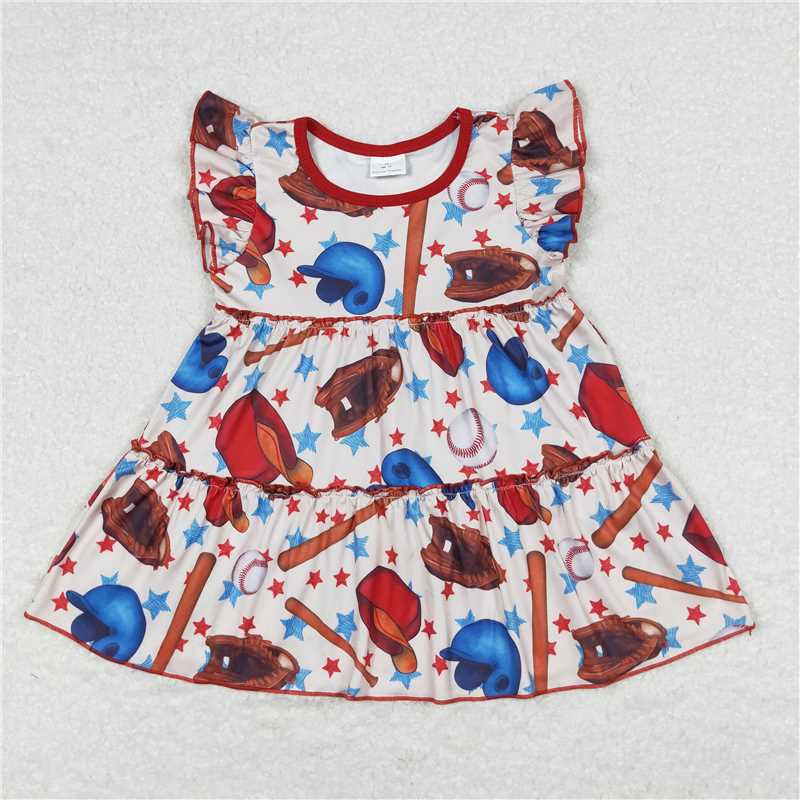SALES NEW Baby Girls Baseball Stars Flutter Sleeve Tunic Tops Infant Outfit Soft Cotton Long Sleeve Graphic Print Top for Girls