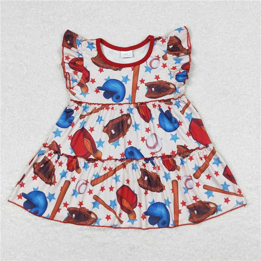 SALES NEW Baby Girls Baseball Stars Flutter Sleeve Tunic Tops Infant Outfit Soft Cotton Long Sleeve Graphic Print Top for Girls