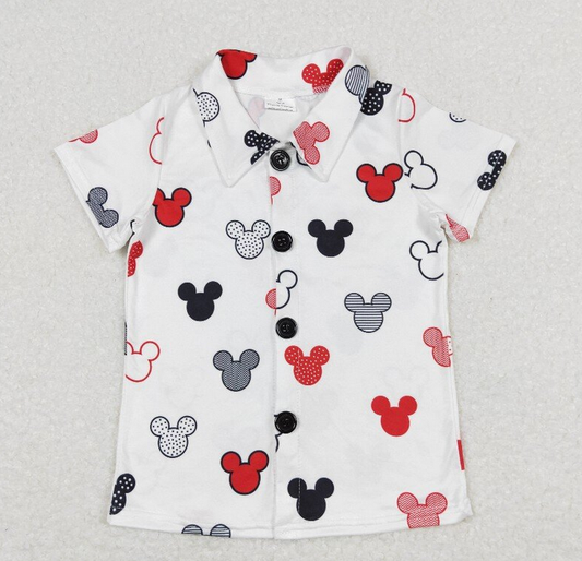 RTS NO MOQ（In Stock) BT0607 Mickey white button short-sleeved top