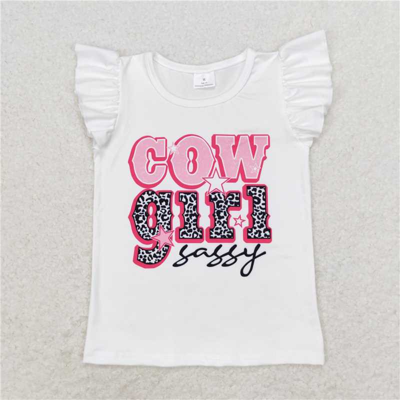SALES NEW Baby Girls letter Sassy Flutter Sleeve Tee Shirts Tops Cute white ruffle for Little Girls Western Style Baby Clothing