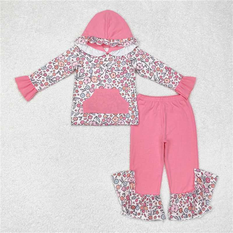 RTS NO MOQ Sibling Baby Girl clothes cotton hoodedTop Bell Pants Clothes Sets
