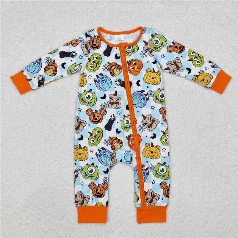 RTS NO MOQ GLP1738 GLD0791 BLP0809 LR1650 Mutated Pumpkin Pattern Sky Blue Plaid Long Sleeve Suit & Climbing Suit & Dress