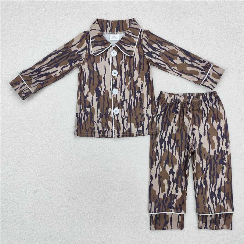 RTS NO MOQ BLP0704 BLP0705 Camouflage Button Cardigan Long Sleeve Pajama Set