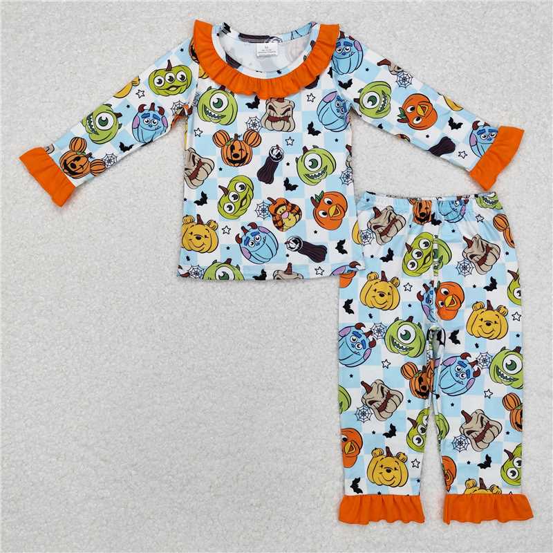 RTS NO MOQ GLP1738 GLD0791 BLP0809 LR1650 Mutated Pumpkin Pattern Sky Blue Plaid Long Sleeve Suit & Climbing Suit & Dress