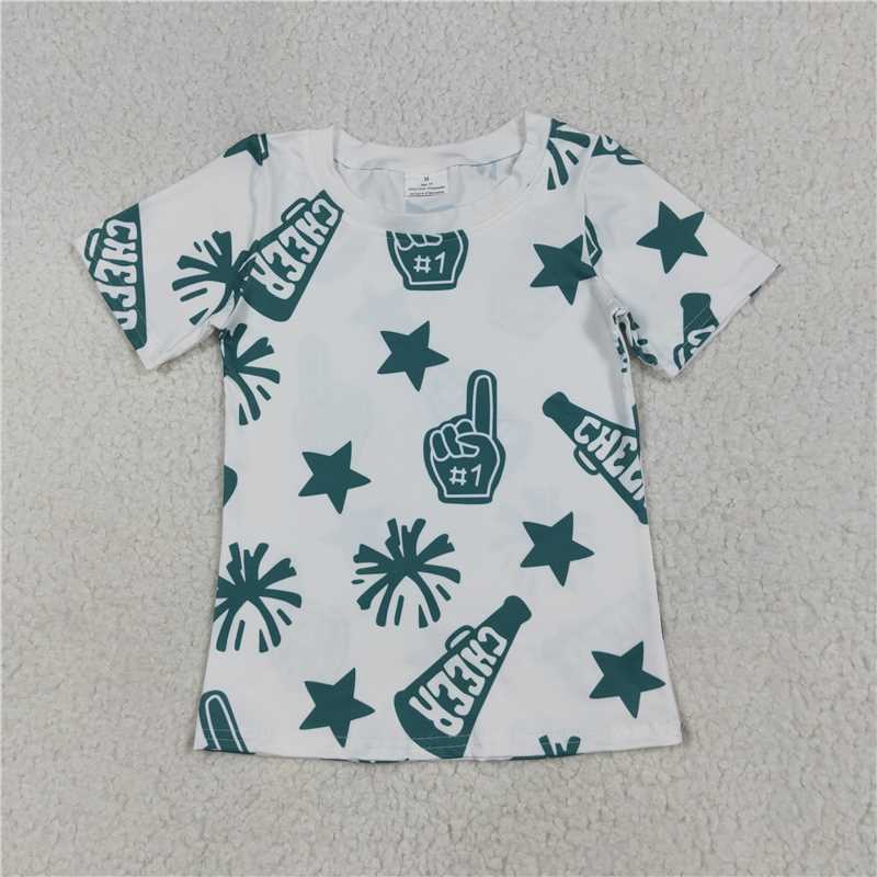 SALES NEW Baby Girls White Short Sleeve Shirt Tops with Green Star Design Cute Infant Clothing
