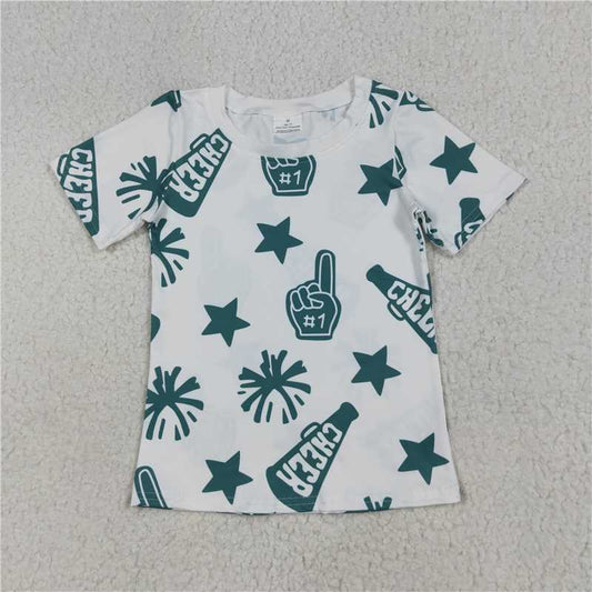 SALES NEW Baby Girls White Short Sleeve Shirt Tops with Green Star Design Cute Infant Clothing