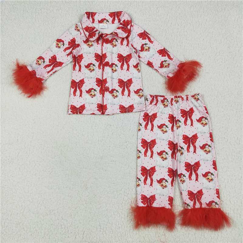 RTS NO MOQ Sibling baby girl clothes Christmas boot bow Plush long sleeve pants Sets 2 and dress and rompers 2  and adult set