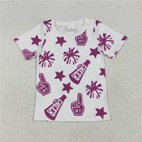 RTS NO MOQ Sibling Baby Girls  Short Sleeves Dark Red Cheer Stars Team Tee Shirts Tops