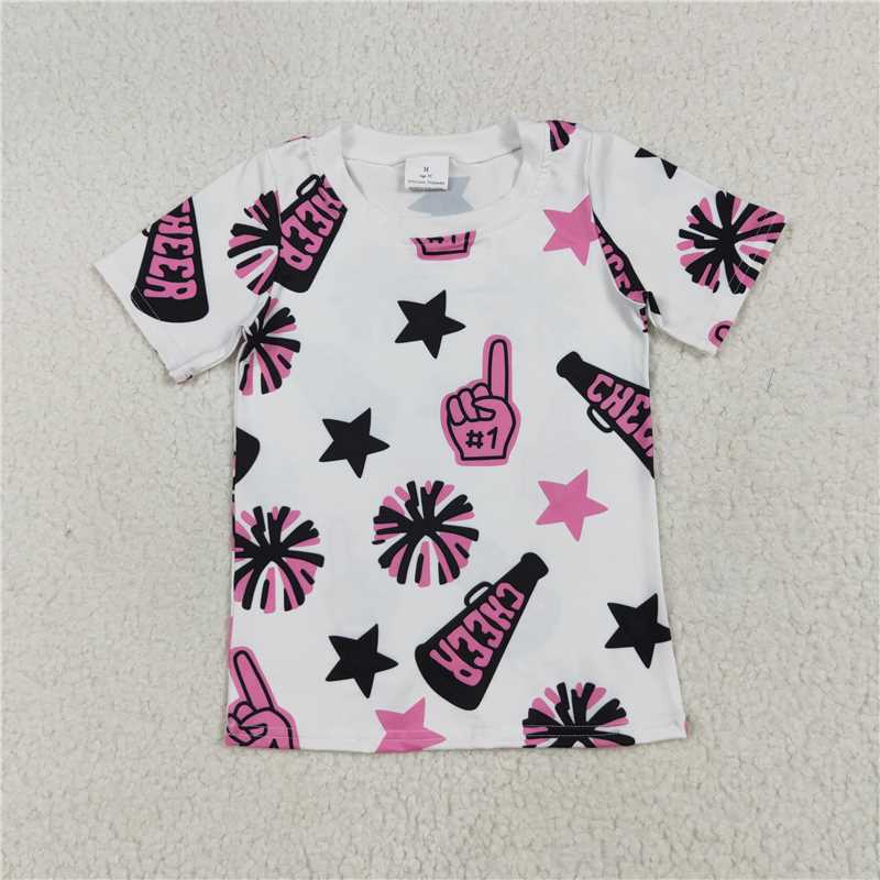 SALES NEW Baby Girls Short Sleeves Pink Stars Tee Shirts Tops Cute Casual Cotton Outfit for Little Girls