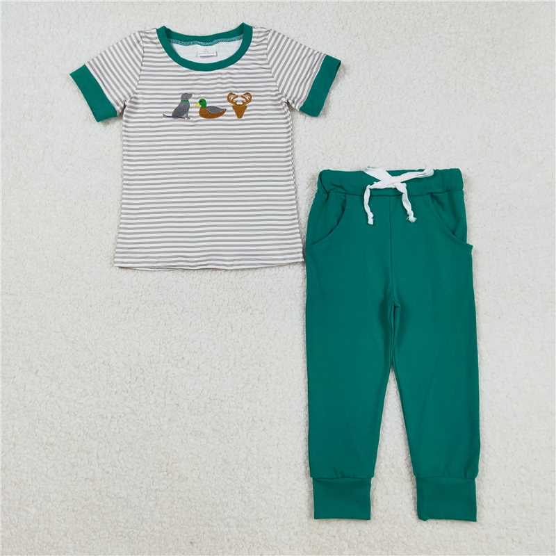 RTS NO MOQ Sibling Baby boy clothes embroidery short sleeve pants Sets