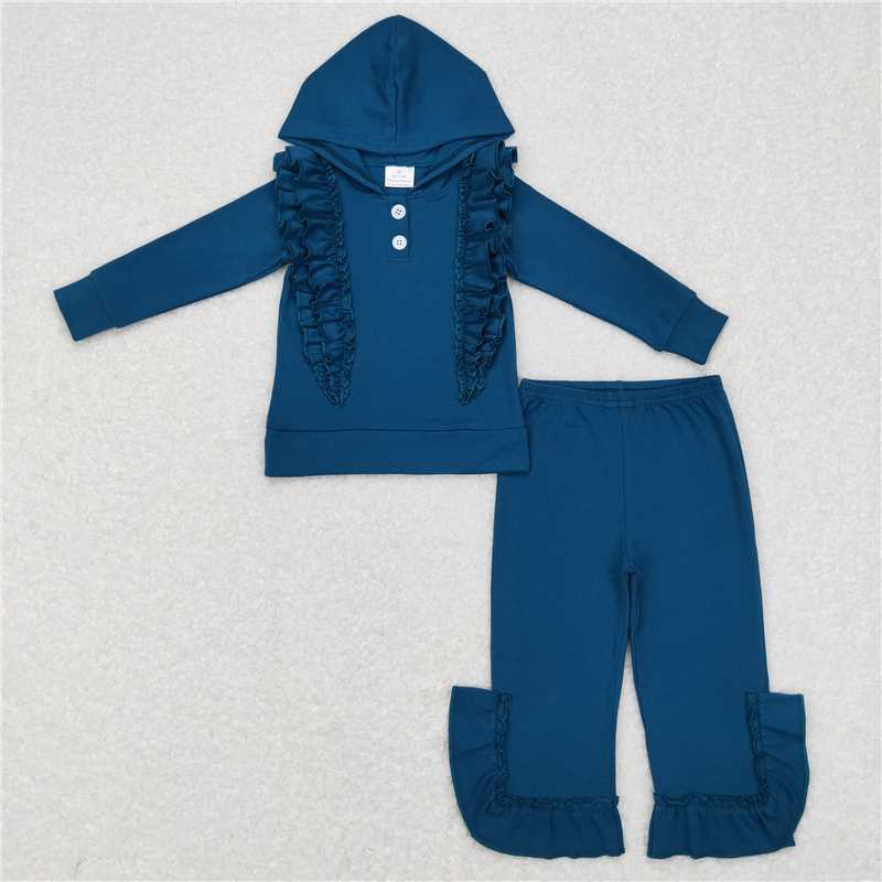 RTS NO MOQ GLP2061 GLP2058 GLP0895 GLP0894  Ruffled Lace Button Hooded Pullover Long Sleeve Pants Set