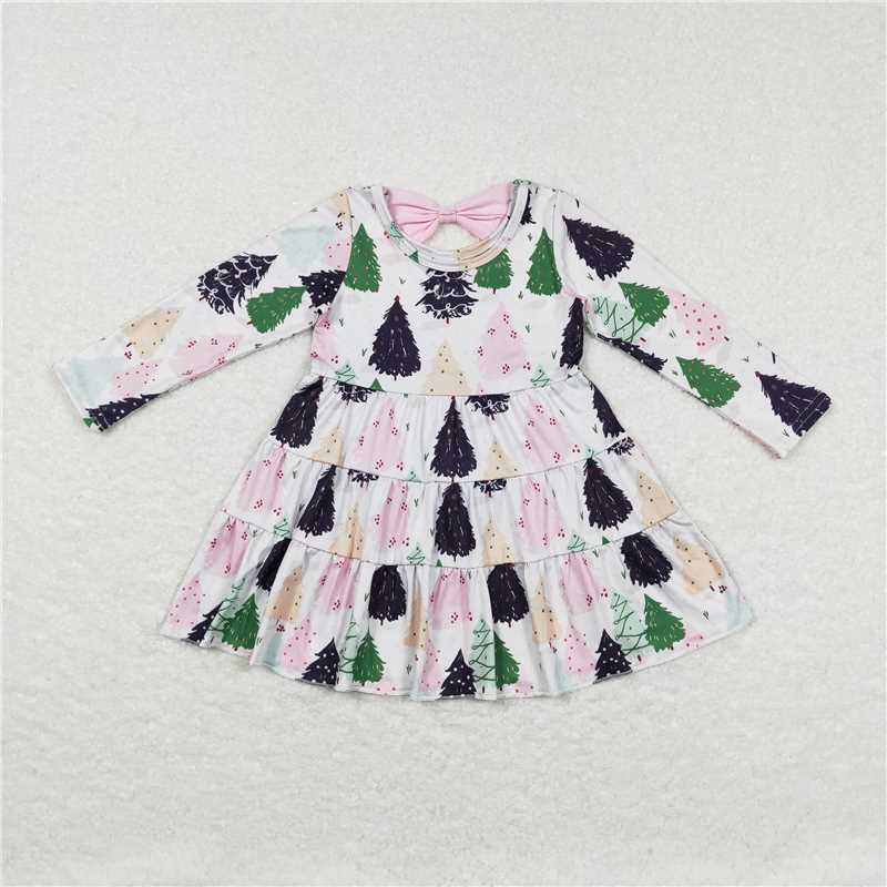 GLD0468 Colorful Christmas tree bow long-sleeved dress