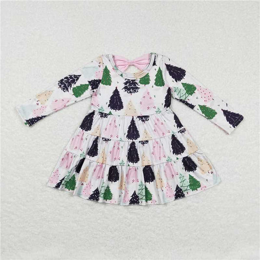 GLD0468 Colorful Christmas tree bow long-sleeved dress
