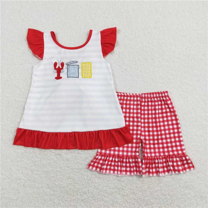 RTS NO MOQ Baby girl clothes Short Sleeve shorts Suit