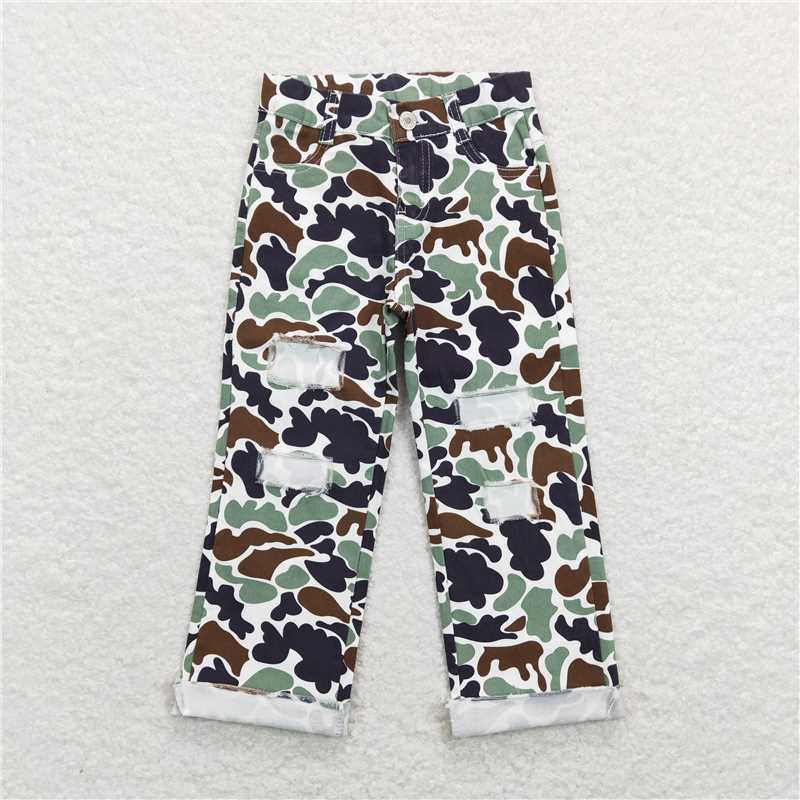 RTS NO MOQ Sibling Baby Girls boy Clothes summer camouflage Jeans: Flared & Ripped