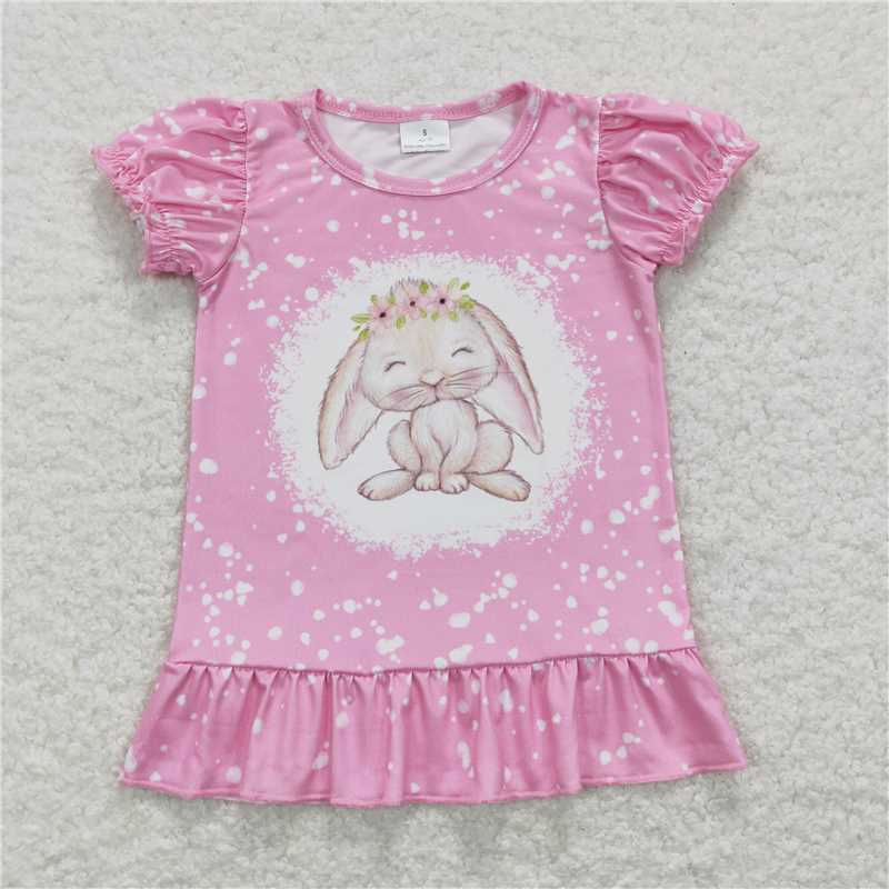 SALES NEW Baby Girls Pink Easter Rabbit Short Sleeve Tee Shirt Cute Tops for Little Ones