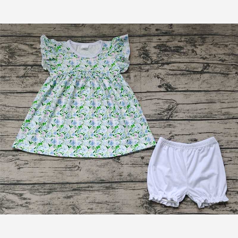 rts stock	 GSSO0601 Flower flying sleeve shorts suit