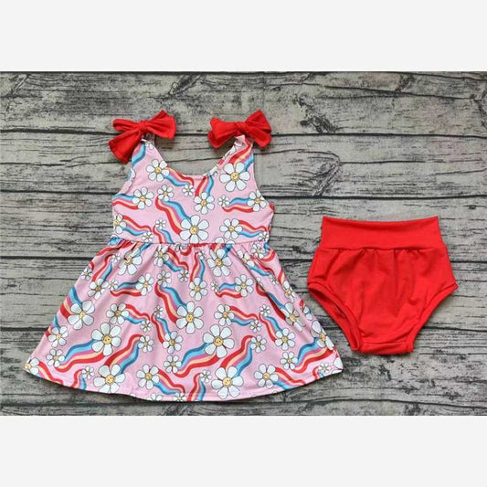 rts GBO0278 Smiley flower rainbow pink suspenders orange briefs set