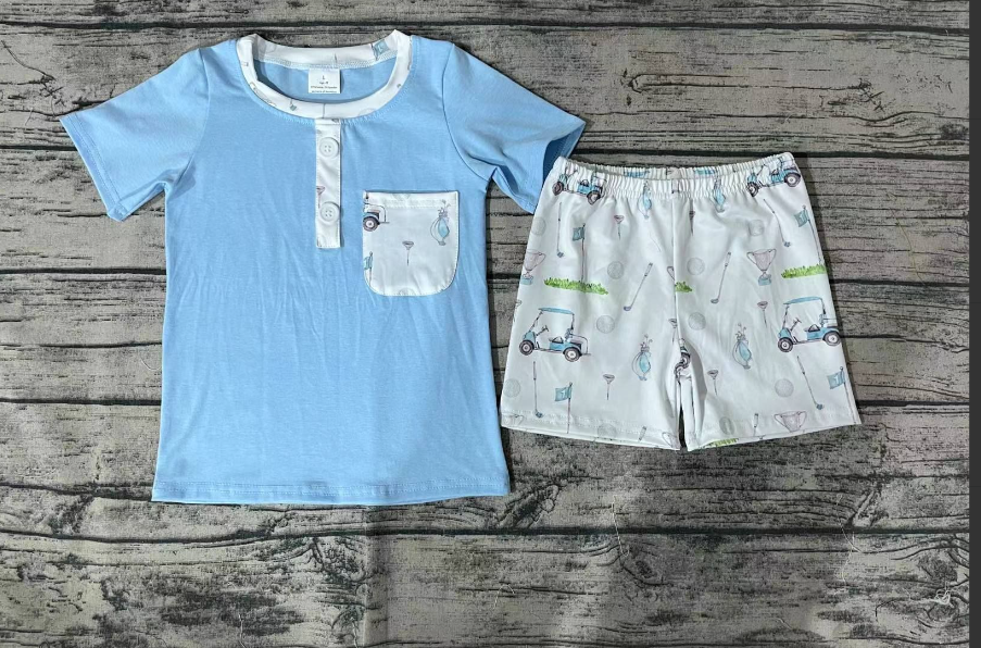 RTSBSSO0615 Golf Pocket Blue Short Sleeve White Shorts Set