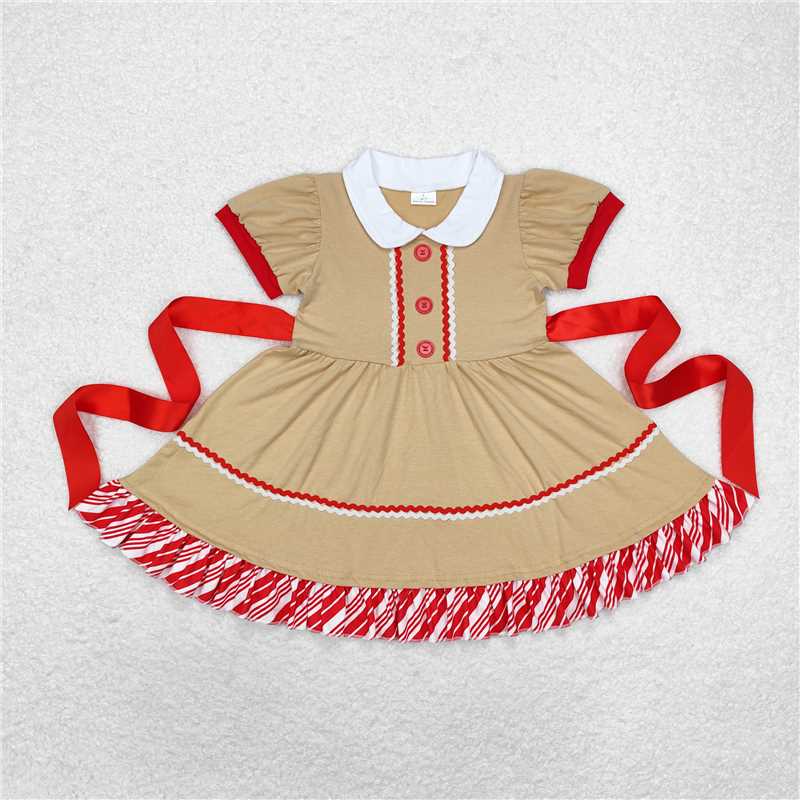 RTS NO MOQ Sibling milk silk Baby Girls Christmas Gingerbread Peter Pan Collar Matching Dress And Tunic Top Bummies Clothes Sets