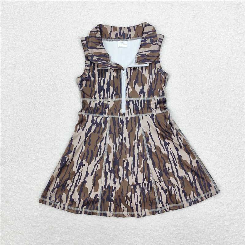 RTS NO MOQ GSD1383 Military green camouflage zipper yoga sleeveless dress