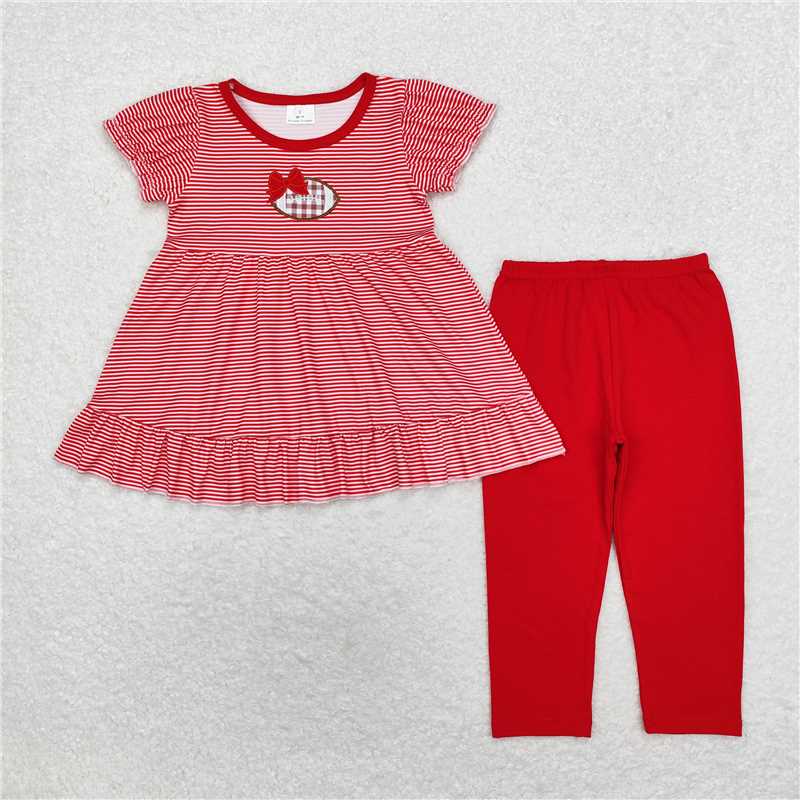 RTS NO MOQ Embroidered Baby Girls Embroidery Footabll Leggings Outfit