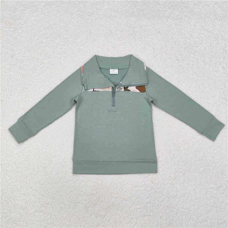 RTS NO MOQ Sibling baby boy clothes Camouflage Zippered Long Sleeve Top: Light Purple & Brown