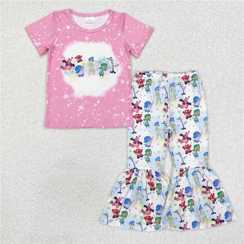 RTS NO MOQ  GT0674 GSPO1657 Emo Motion Graphic Short-Sleeved Top & Short-Sleeved Flared Pants Set