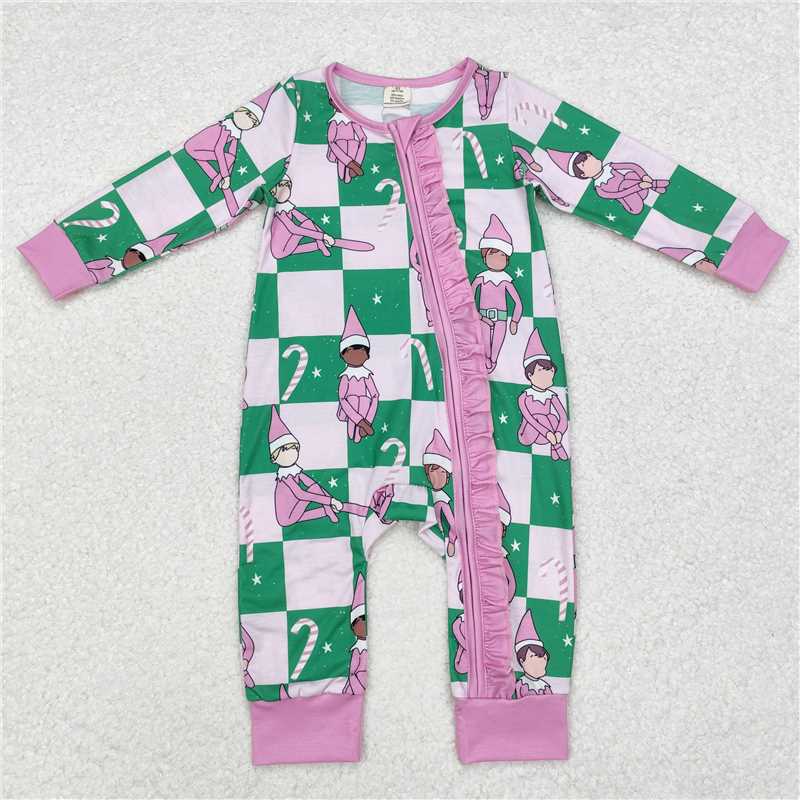 RTS NO MOQ LR1817 LR1641  LR1168 LR1818 Santa Claus pattern long zip-up romper