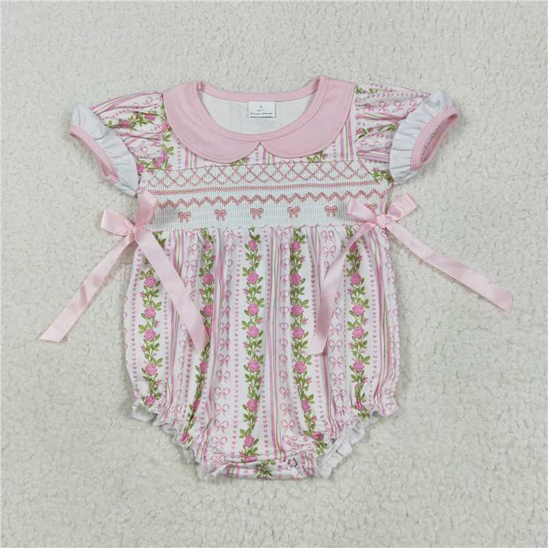 RTS NO MOQ Sibling baby girls clothes embroidery floral short-sleeved rompers